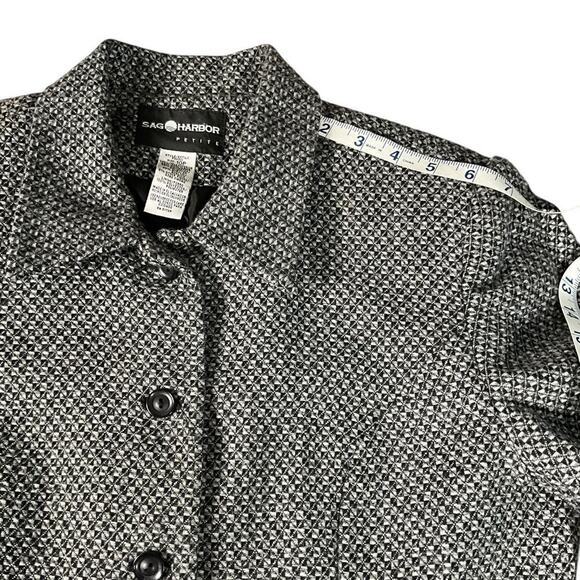 SAG HARBOR Wool Blend Blazer Hounds Tooth Grey Black Size 10P Button Up Vintage - Picture 7 of 12